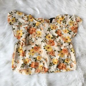 F21 yellow floral loose crop top